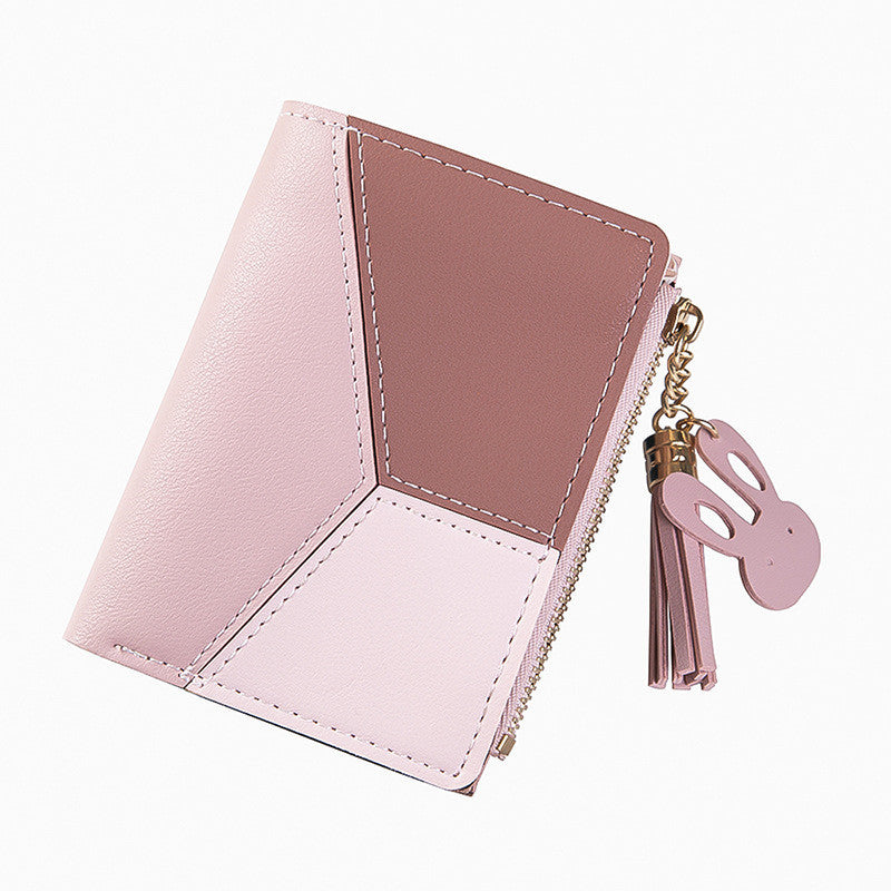 Korean Style Stitching Contrast Tassel Wild Coin Purse Card Holder