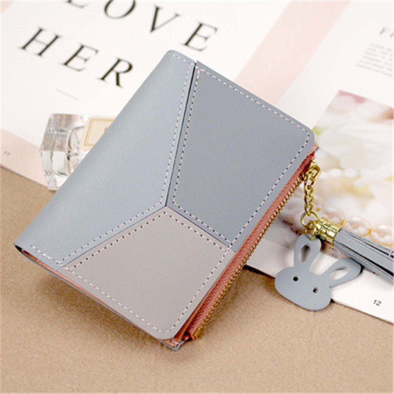 Korean Style Stitching Contrast Tassel Wild Coin Purse Card Holder