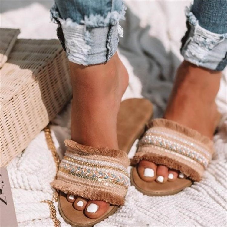 New Summer Fashion All-Match Outer Wear Flat Bottom One Word Non-Slip Beach Net Red Sandals Large Size Ins Slippers Women