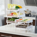 Kitchen Folding Storage Rack with Draining Basket Fruit Vegetable Storage Holder Stackable Shelf Space Saving Organizer