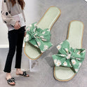 Casual Fashion Small Daisy Bow Woven Slippers Small Fresh One-word Sandals