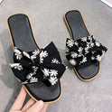 Casual Fashion Small Daisy Bow Woven Slippers Small Fresh One-word Sandals