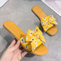 Casual Fashion Small Daisy Bow Woven Slippers Small Fresh One-word Sandals