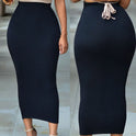 Solid Color Elastic Waist Bag Hip Tight Skirt Mid-length Skirt