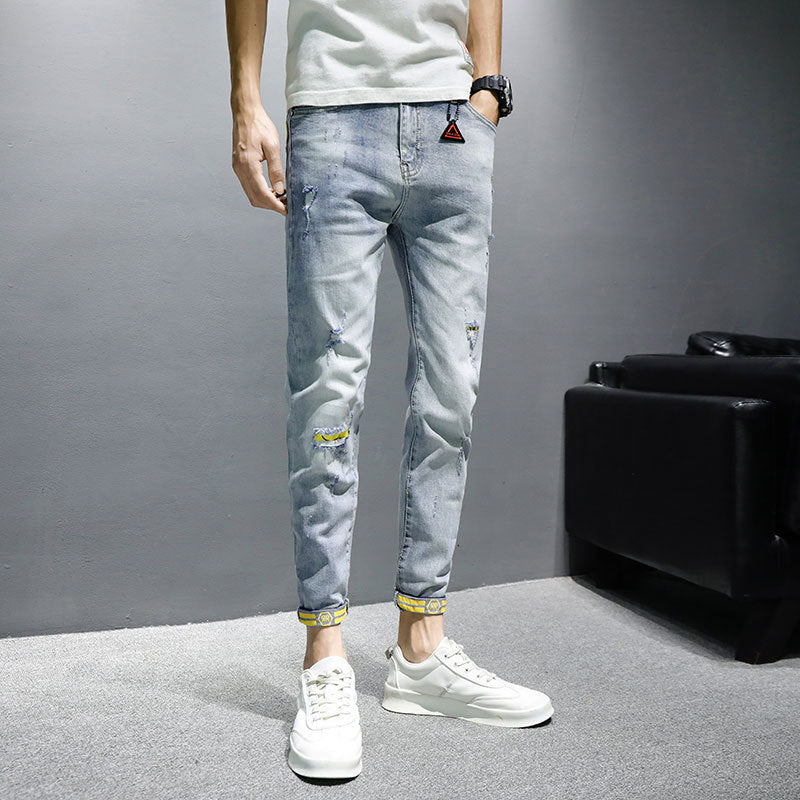 Jeans Men'S Trendy Brand Spring And Autumn New Slim Casual Nine-Point Pants Men'S Trousers