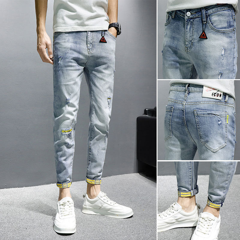 Jeans Men'S Trendy Brand Spring And Autumn New Slim Casual Nine-Point Pants Men'S Trousers