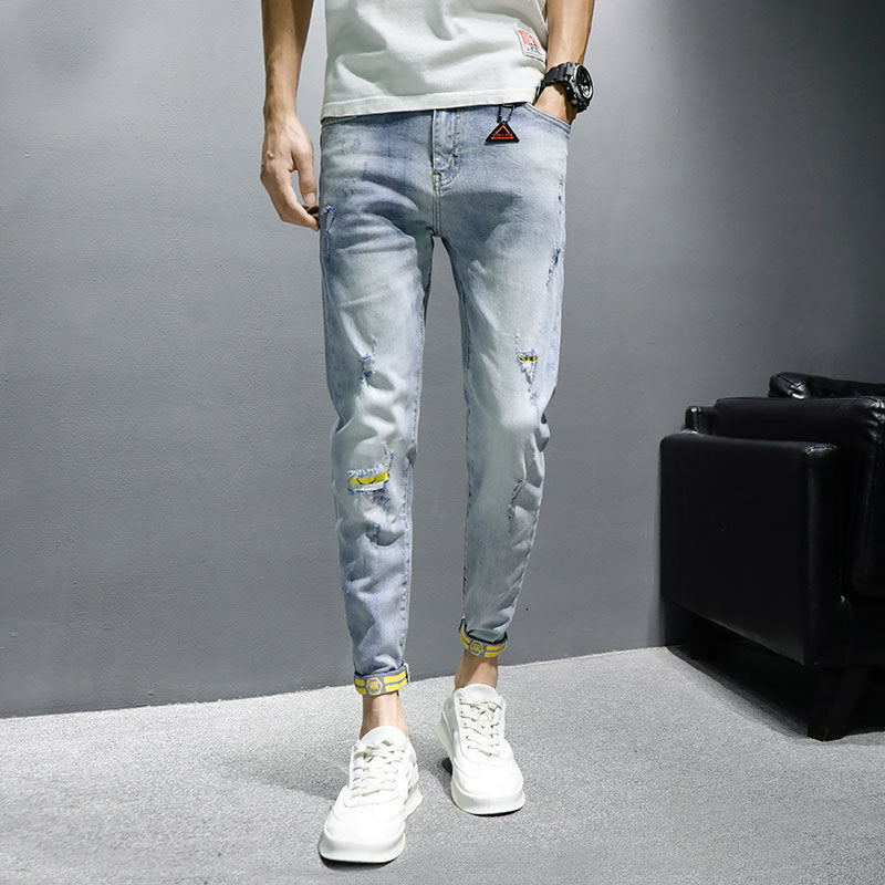 Jeans Men'S Trendy Brand Spring And Autumn New Slim Casual Nine-Point Pants Men'S Trousers