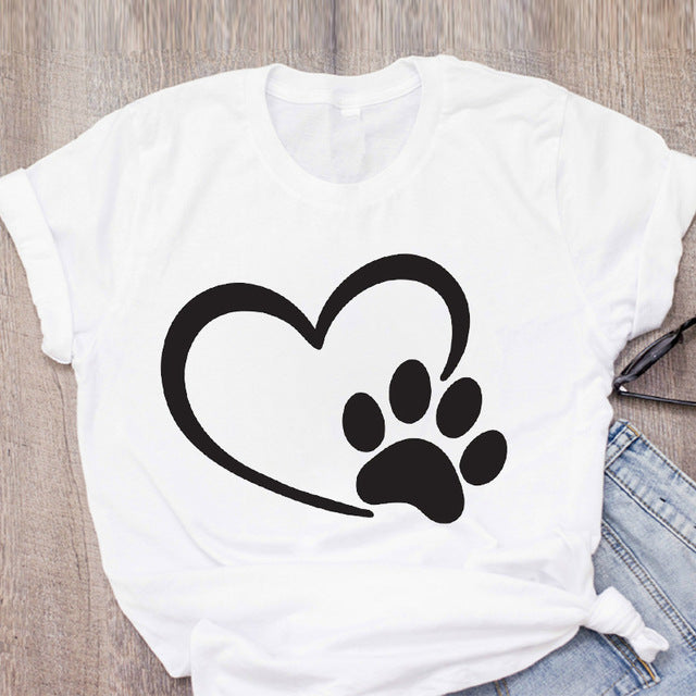 DOG MOM ECG Footprint Love Lady T-shirt Short Sleeve Top One Drop Delivery