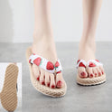 Flip-Flops Flip Flops Female Slippers With Imitation Hemp Rope, Rubber And Plastic Bottom, Travel Sesame Sole