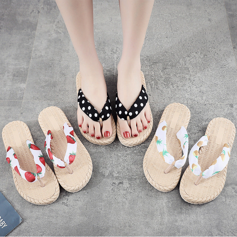 Flip-Flops Flip Flops Female Slippers With Imitation Hemp Rope, Rubber And Plastic Bottom, Travel Sesame Sole