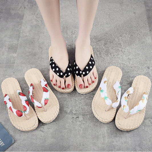 Flip-Flops Flip Flops Female Slippers With Imitation Hemp Rope, Rubber And Plastic Bottom, Travel Sesame Sole