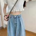 Korean Style Lace High Waist Jeans Women Loose Straight Wide Leg Pants Trousers