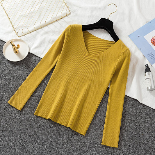 V-neck Pullover Sweater Stretch Long-sleeved Bottoming Sweater