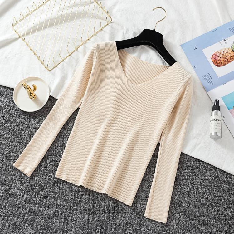 V-neck Pullover Sweater Stretch Long-sleeved Bottoming Sweater