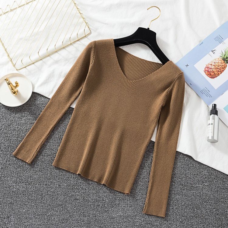 V-neck Pullover Sweater Stretch Long-sleeved Bottoming Sweater