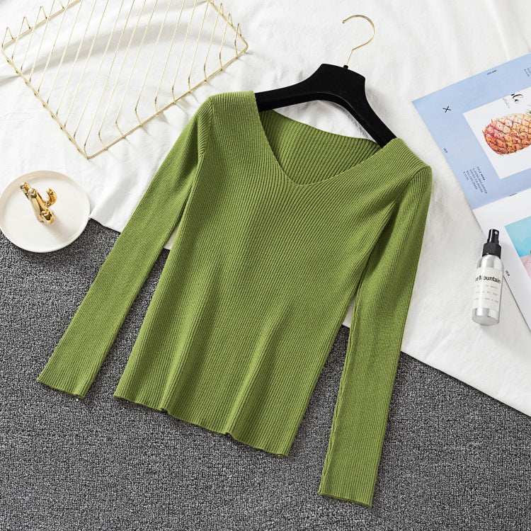 V-neck Pullover Sweater Stretch Long-sleeved Bottoming Sweater