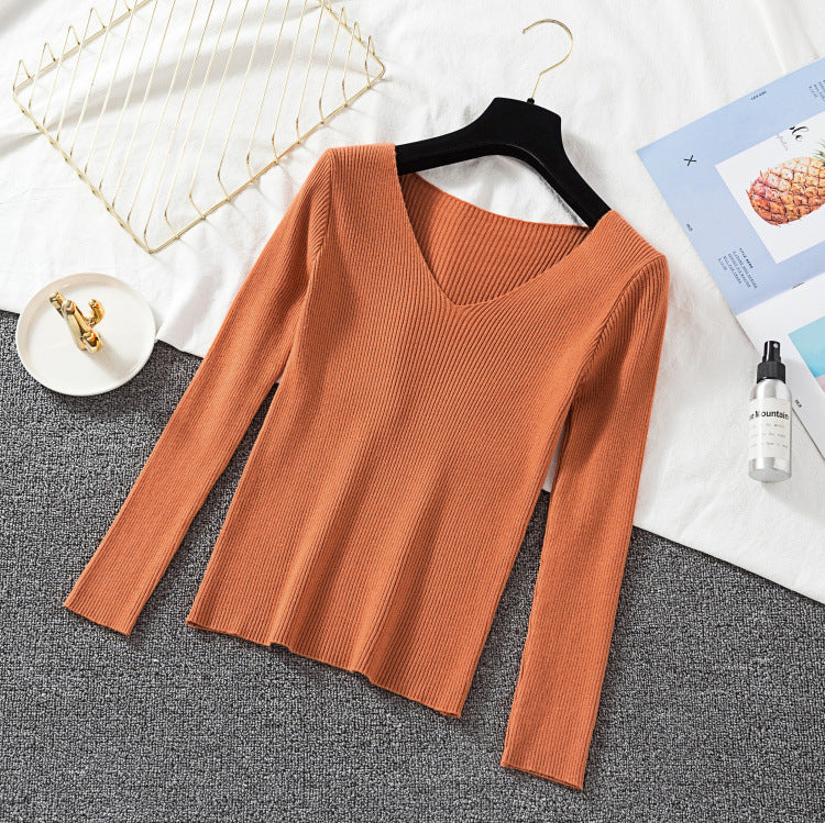 V-neck Pullover Sweater Stretch Long-sleeved Bottoming Sweater