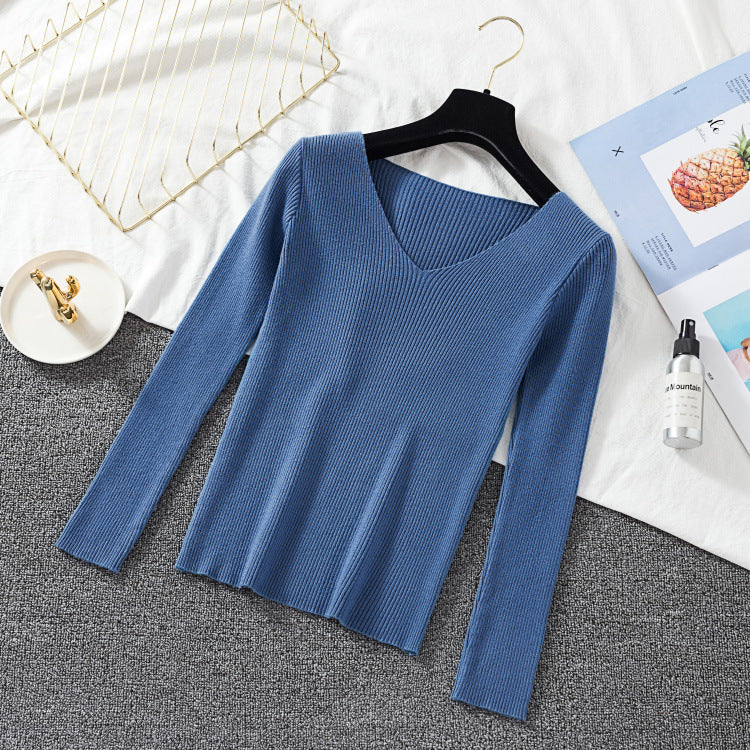 V-neck Pullover Sweater Stretch Long-sleeved Bottoming Sweater