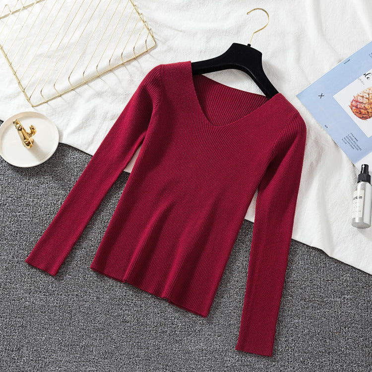 V-neck Pullover Sweater Stretch Long-sleeved Bottoming Sweater