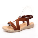 Women's Flat Fish Mouth Sandals Solid Color Elastic Band Roman Sandals