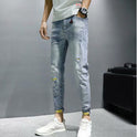 Ripped Jeans Men'S Summer Thin Section Korean Version Of The Trend Handsome Self-Cultivation Small Feet Casual Nine-Point Pants Power Tide Brand