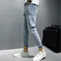 Ripped Jeans Men'S Summer Thin Section Korean Version Of The Trend Handsome Self-Cultivation Small Feet Casual Nine-Point Pants Power Tide Brand