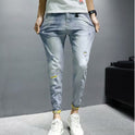 Ripped Jeans Men'S Summer Thin Section Korean Version Of The Trend Handsome Self-Cultivation Small Feet Casual Nine-Point Pants Power Tide Brand