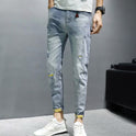 Ripped Jeans Men'S Summer Thin Section Korean Version Of The Trend Handsome Self-Cultivation Small Feet Casual Nine-Point Pants Power Tide Brand