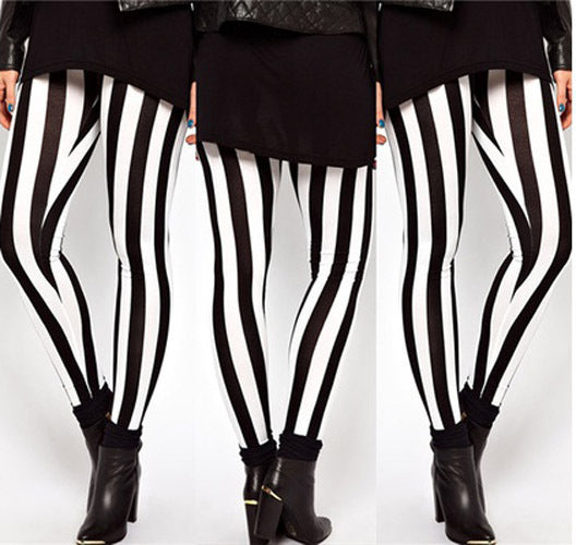 Black And White Vertical Stripes For Spring Leggings