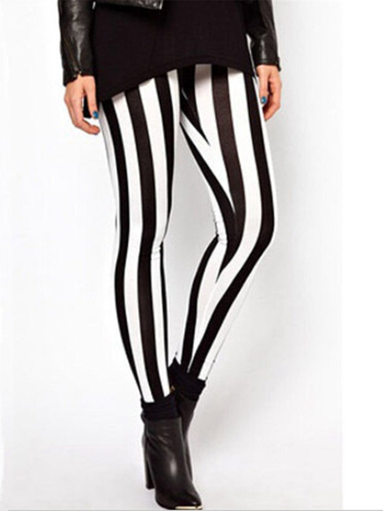 Black And White Vertical Stripes For Spring Leggings