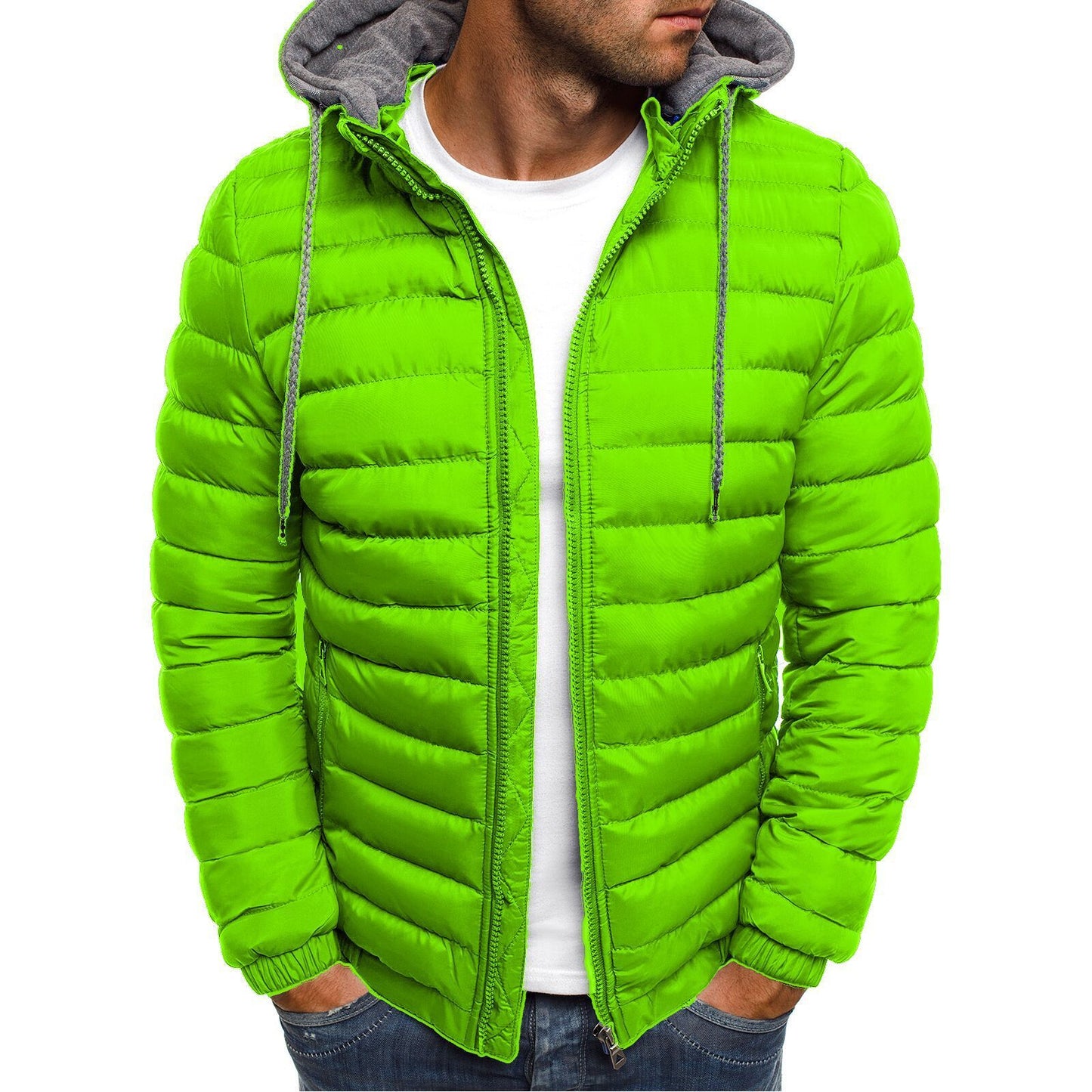 Stand-Up Collar Padded Jacket Outdoor Hooded Striped Men'S Cotton Padded Jacket