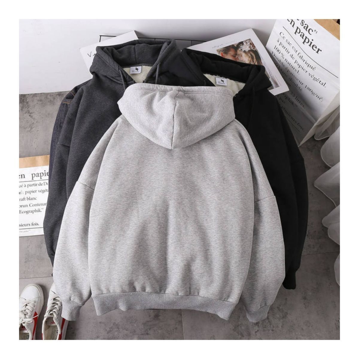 Student versatile loose hooded zipper cardigan sweater