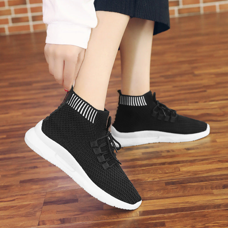 Women's High-Top Stretch Fly Woven Breathable Socks Shoes