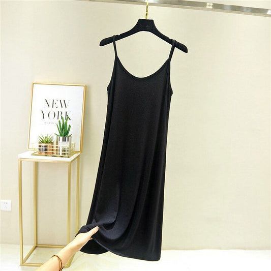 Sling Skirt Is Thin, Bottoming Skirt, Women'S Round Neck Long Skirt, Sleeveless Dress, Large Size Mid-Length, Inner Petticoat