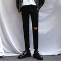 Korean Style Ripped Jeans Men'S 9-Point Small Feet Youth Slim Trend Black Nine-Point Pants