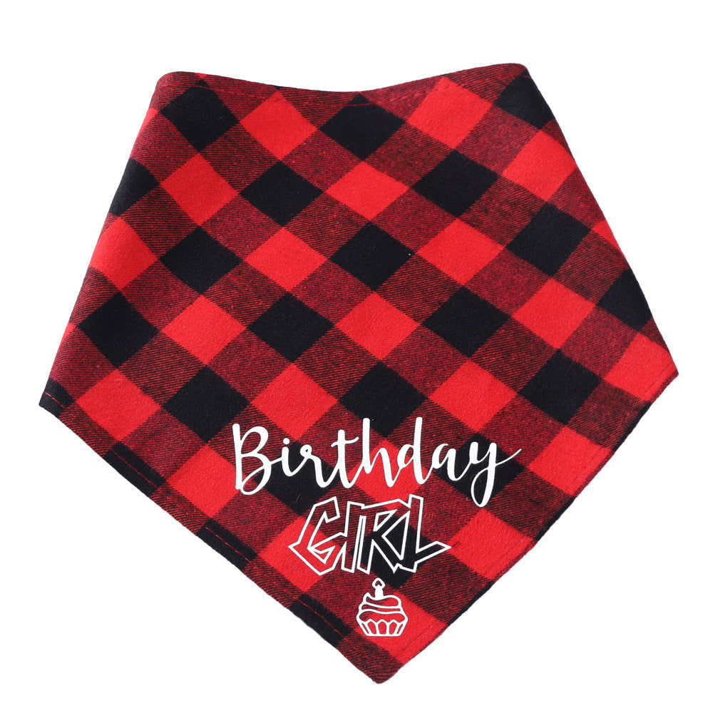 Pet Birthday Triangle Scarf Dog Saliva Towel Cotton Plaid Cat Scarf Birthday Party Gifts