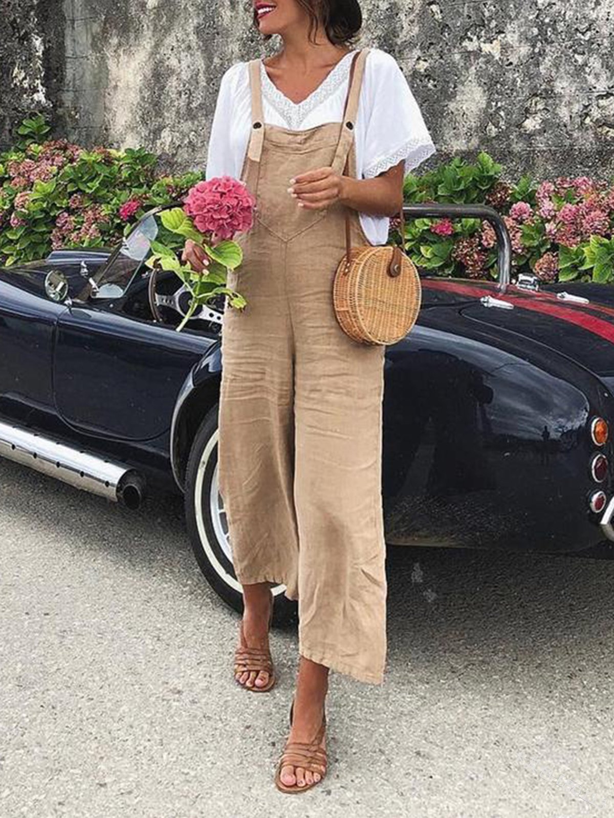 Cotton And Linen Loose Straight-leg Casual Overalls