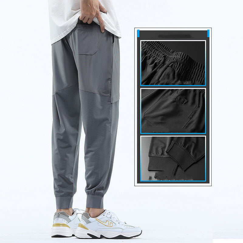 Casual Pants Men'S Girdled Feet Summer Ice Silk Breathable Nine Points Sports Pants Stretch Loose Trousers Student Guard Pants Net Pants