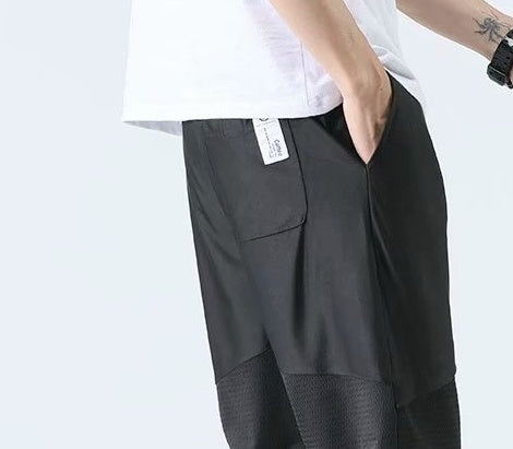 Casual Pants Men'S Girdled Feet Summer Ice Silk Breathable Nine Points Sports Pants Stretch Loose Trousers Student Guard Pants Net Pants