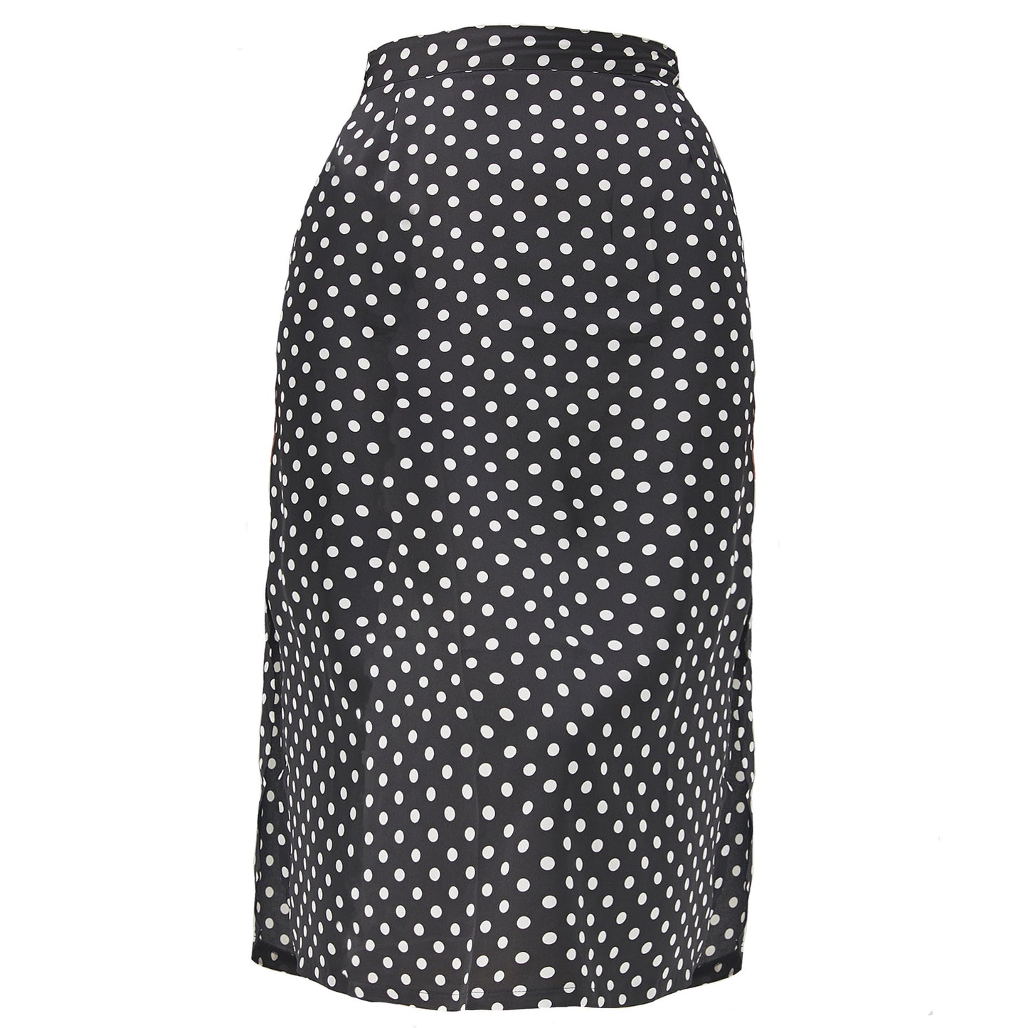 Slim-Fit Slit Satin Bread Hip Skirt High-Waist Mid-Length Zipper Polka-Dot Skirt