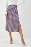 Slim-Fit Slit Satin Bread Hip Skirt High-Waist Mid-Length Zipper Polka-Dot Skirt