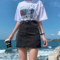 Small Black Denim Skirt Female Slim Short Skirt A-Line Ins High Waist Skirt Wrapped Hip Skirt