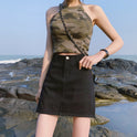 Small Black Denim Skirt Female Slim Short Skirt A-Line Ins High Waist Skirt Wrapped Hip Skirt