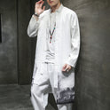 Autumn and winter new fashion men's Chinese Style Men's Chiffon Hanfu Tang dynasty printed medium length windbreaker men