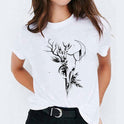 Foreign Trade Color Feather Ink Painting Women'S Printed Short Sleeve T-Shirt