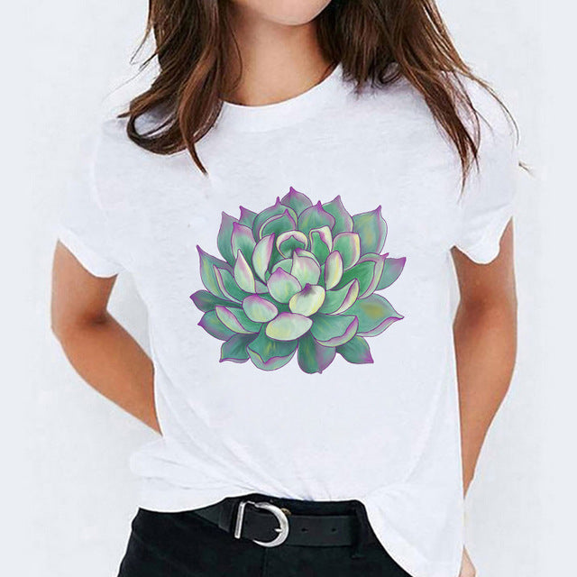 Foreign Trade Color Feather Ink Painting Women'S Printed Short Sleeve T-Shirt