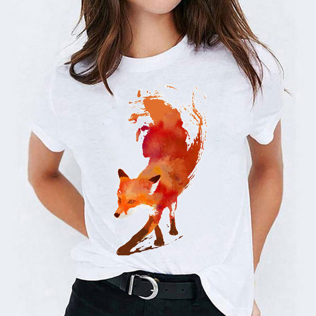 Foreign Trade Color Feather Ink Painting Women'S Printed Short Sleeve T-Shirt