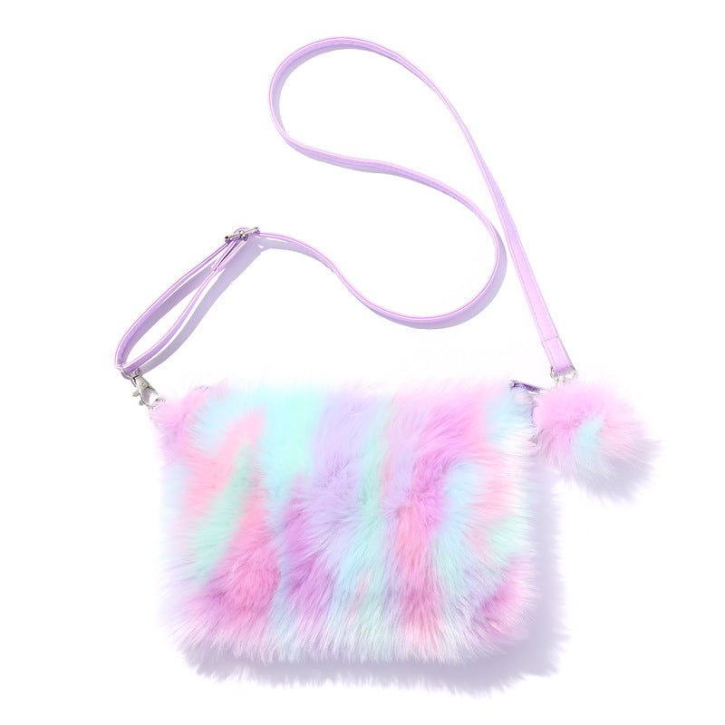 Rainbow Plush Messenger Bag Shoulder Bag