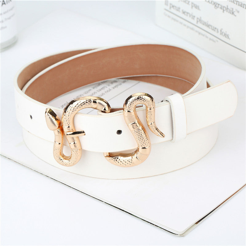 Fashion Snake Buckle Pu Belt All-Match Simple Jeans Suit Belt