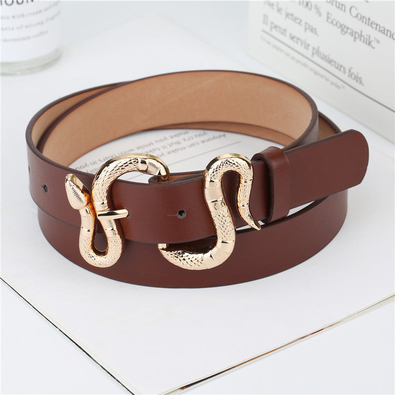 Fashion Snake Buckle Pu Belt All-Match Simple Jeans Suit Belt